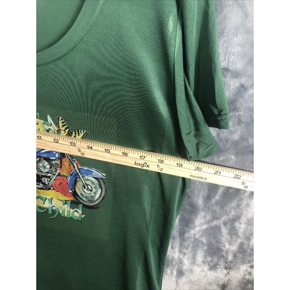 Gildan Natures Child Green Graphic T-Shirt Motorcycle Roses Design Womens Size X - Picture 5 of 7